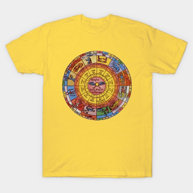 Vintage Astrology, Antique Celestial Zodiac Wheel T-Shirt by MasterpieceCafe